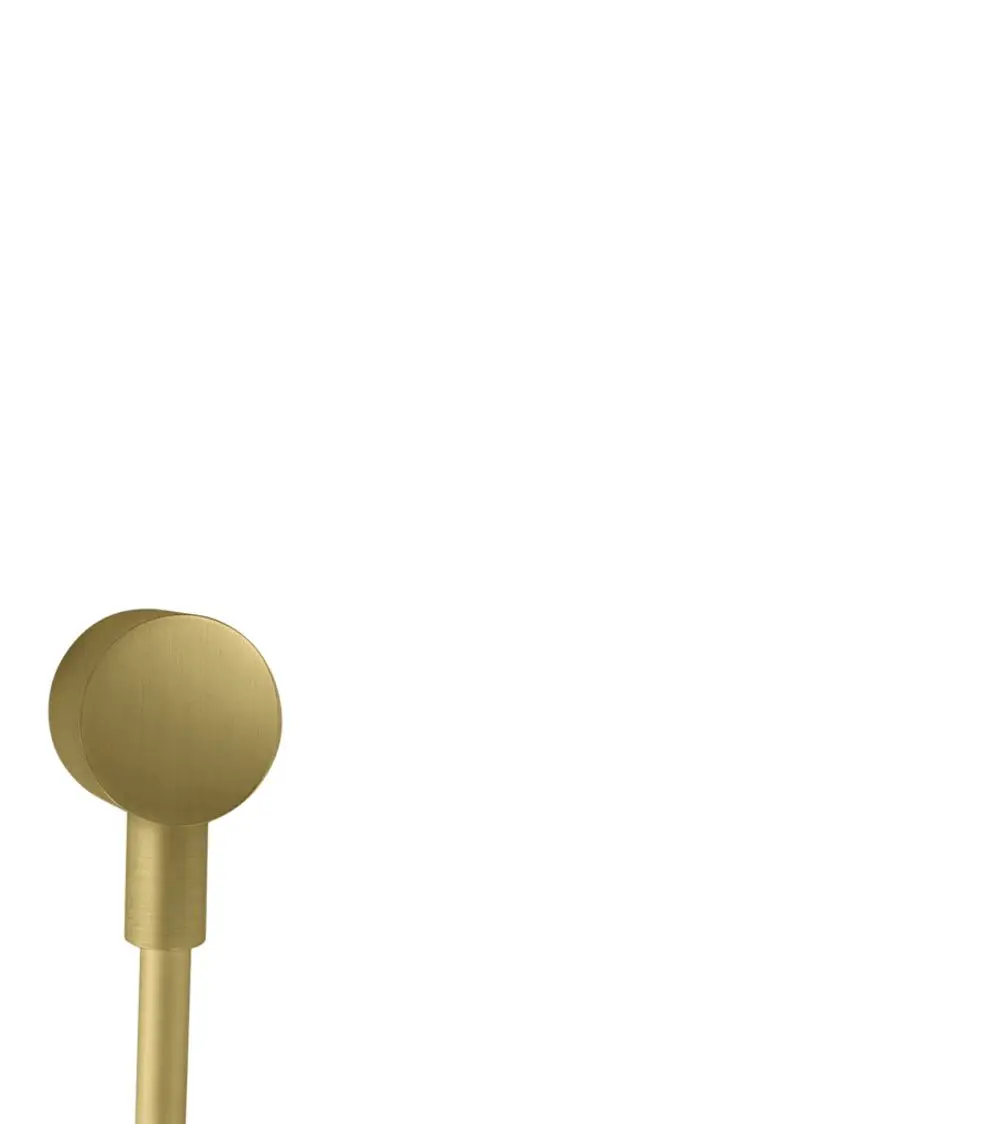 Wandanschluss in gebürstetem Messing von AXOR, mit rundem Design und einem senkrechten Anschlussrohr, geeignet für verschiedene Installationen.